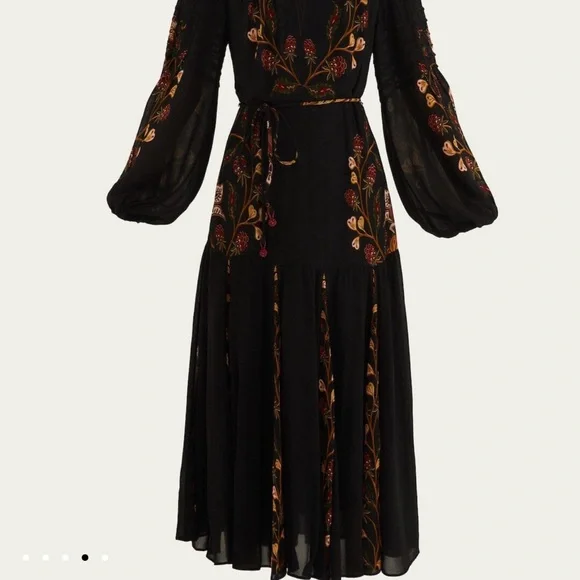 Farm Rio Black Berry Garden Long Sleeve Pleated Maxi Dress - Picture 4 of 11